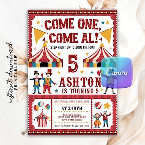 Carnival Birthday Invitation, Circus Ticket Invitation, Carnival Invitation, Circus Party Invite, Circus Invitation, Editable Canva Template