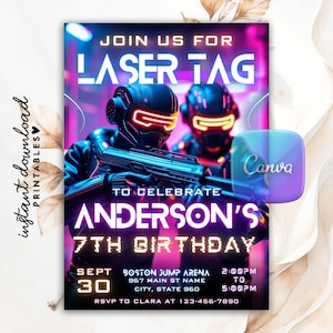 Neon Glow Laser Tag Birthday Invitation, Laser Tag Invitation, Laser Tag Party Invite, Teen Laser Tag, Glow Birthday, Neon Laser Invite Card