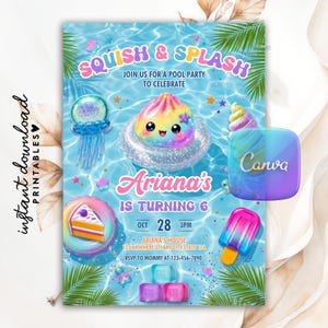 Squishy Sensory Pool Party Birthday Invitation, Squishy Sensory Invitation, Sensory Fidget Toy, Pool Party Invite, Editable Canva Template