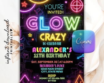 Glow Party Invitation, Editable Glow Party Birthday Invitation, Neon Birthday Invitation, Glow Gender Neutral Invites, Glow Party Template