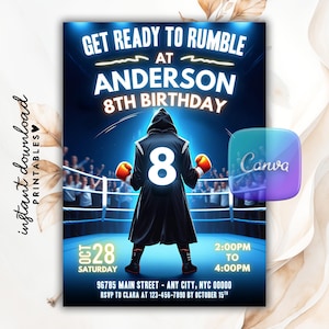 Boxing Birthday Invitation, Get Ready To Rumble Boxing Match, Boxing Invitation, Sports Birthday, Knockout Party Invite, Boxing Invite Canva