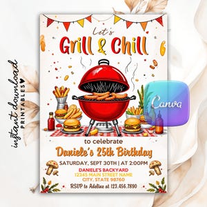 Editable Bbq Birthday Invitation Template, Barbeque Birthday Invitation, Bbq Invitation, Editable Bbq Invitation, Bbq Birthday Invitation