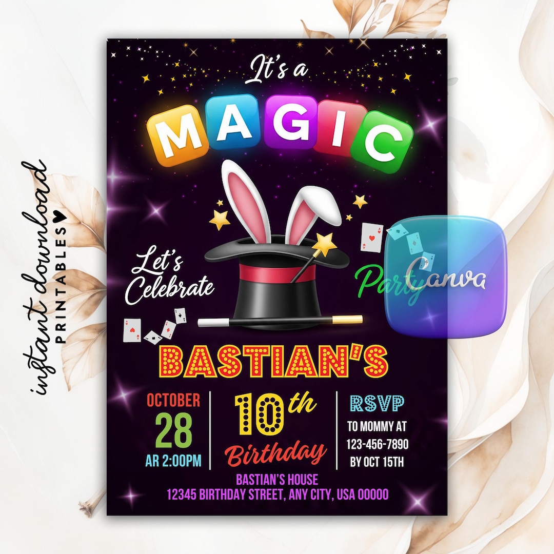 Practical Magic Invitations Magic Show Birthday Invitation, Customizable Canva Template (digital ...