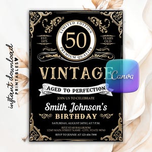 Aged to Perfection Birthday Invitation, Men Birthday, Vintage Birthday Party, Whiskey Invite, Whiskey Label Invitation, The Man The Legend