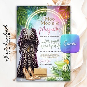 Moo Moos and Margaritas Invitation, Mumu & Margaritas Party Invitation, Leopard Pajama Girls Night Party Invite, Ladies Brunch Party, Editable Canva template, moo moos,
30th birthday invite,
pajama party invite,
margarita invite,
girls night decor,
tropical invite,
40 birthday,
50 birthday,
bachelorette party,
digital invitation,
leopard print,
invitation template,
digital invite, cheetah print,
margarita party,
glam party invite, girls day fun,
girls night ideas, brunch invitation,
girls night