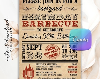 BBQ Invitation Kraft Paper, Editable Barbecue Birthday Invitation, BBQ Birthday Invitation Template, Printable Backyard BBQ Birthday Invite