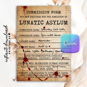 Lunatic Asylum Party Invitation, Lunatic Asylum Invitation Party Mental Hospital, Insane Asylum Party Invitation, Halloween Birthday Invite