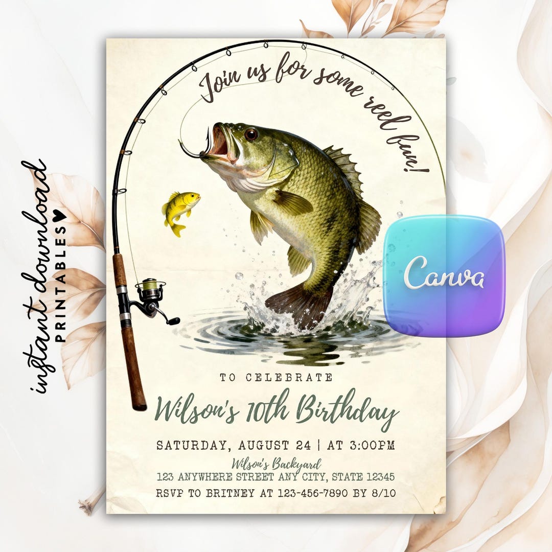 Fishing Birthday Invitation, Reel in the Fun Invite, Fishing Invitation ...