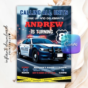 Editable Police Birthday Invitation, Police Officer Invitation, Police Party Invite, Policeman Invitation, Police Car, Cop Car Invitation