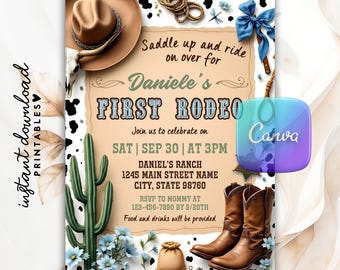 First Rodeo Invitation Template, Editable Wild West Birthday Invite, Cowboy Western Birthday Invitation Template, Rodeo 1st Birthday Invite