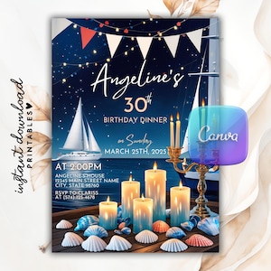 Yacht Birthday Dinner Invitation, Yacht Invitation, Boat Party Invite, Cruise Birthday Invite, Summer Party, Yacht Party, DIY Canva Template