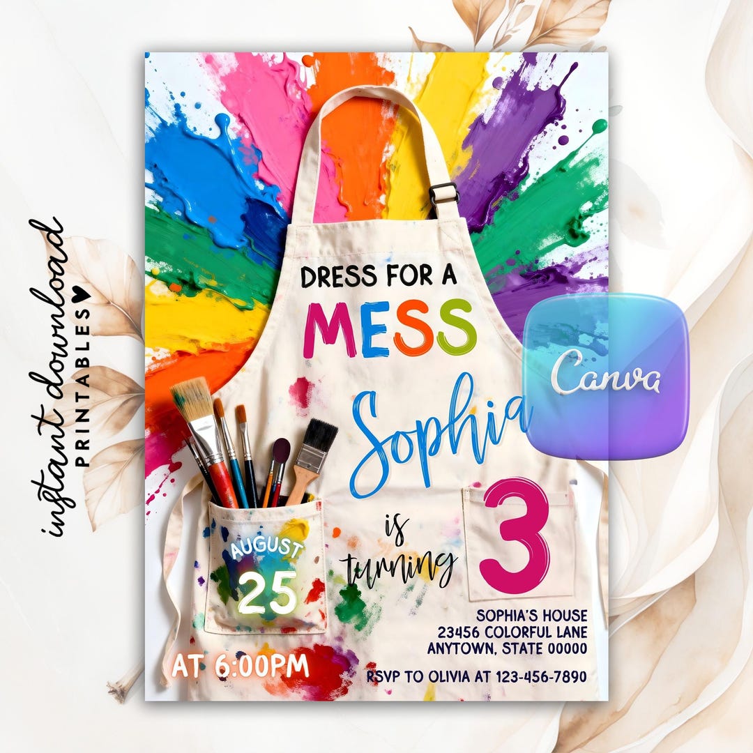 Art Birthday Party Invitation Dress for a Mess Painting Art Party ...