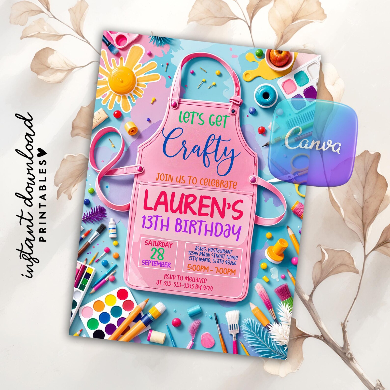 Editable Craft Birthday Party Invitation, Crafting Theme Birthday ...