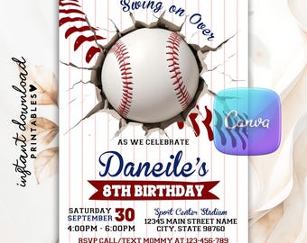 Baseball Invitation, Baseball Birthday Invitation, Baseball Birthday Invite, Baseball Party Invitation, Baseball Birthday Party Invitation