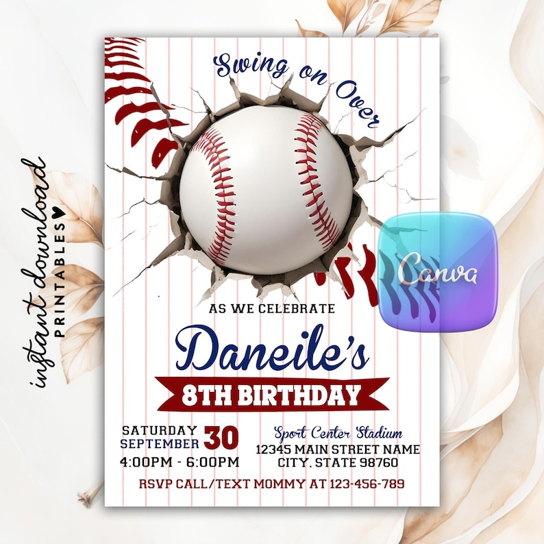 Baseball Invitation, Baseball Birthday Invitation, Baseball Birthday Invite, Baseball Party Invitation, Baseball Birthday Party Invitation image 1
