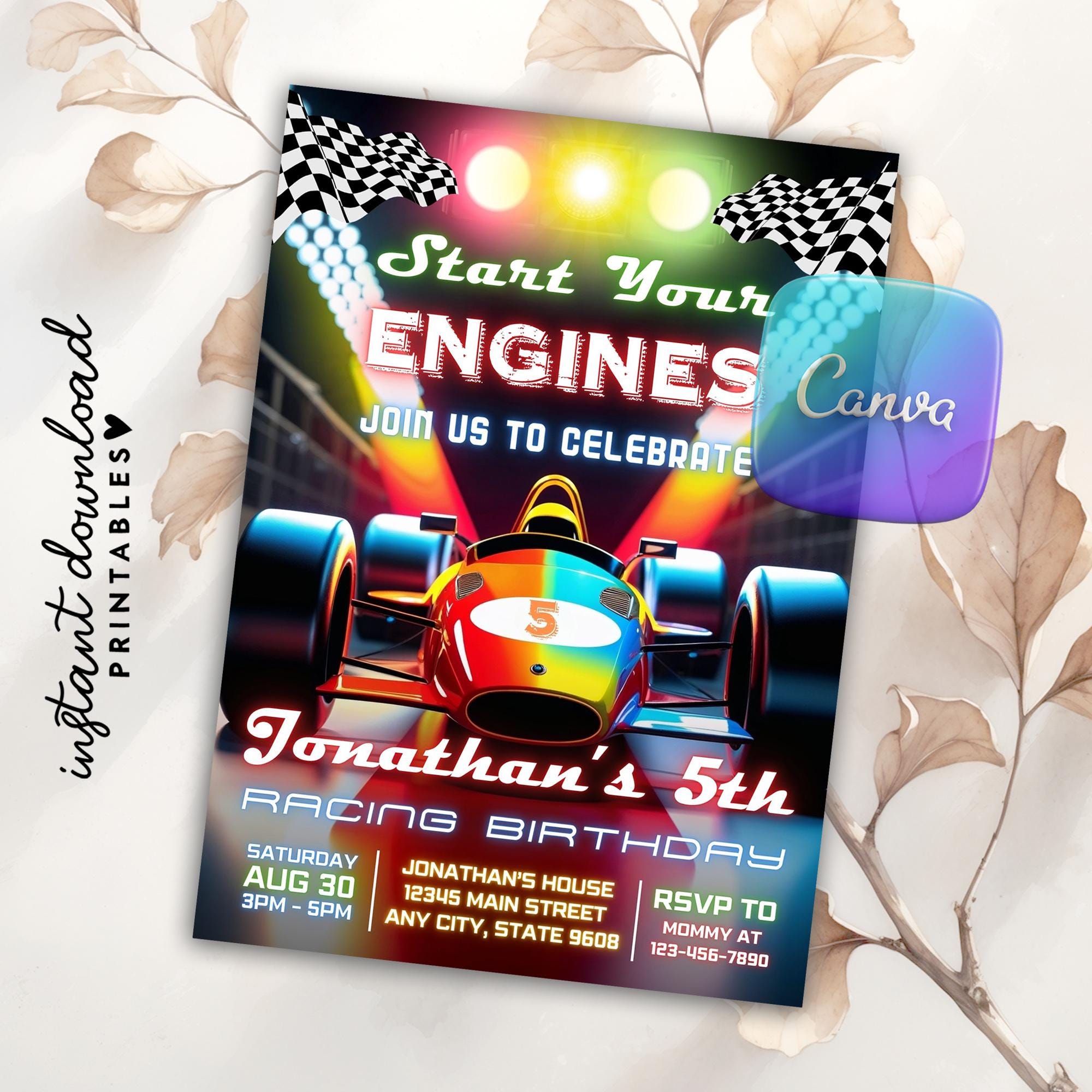 Invitations In Racing Example Editable Racing Car Birthday Invitation, Race Car Party Invite, Racing ...