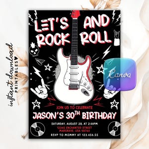 Electric Guitar Birthday Invitation, Guitar Invitation, Rock and Roll Party Invite, Rock Theme Birthday, Rockstar Invitation, Music Invite