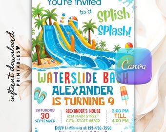Water Slide Birthday Invitation, Waterslide Birthday Invitation, Water Slide Bash, Water Slide Party Invite, Splish Splash Birthday Party