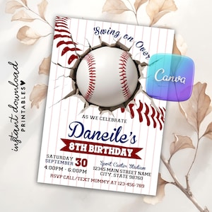 Baseball Invitation, Baseball Birthday Invitation, Baseball Birthday Invite, Baseball Party Invitation, Baseball Birthday Party Invitation image 3