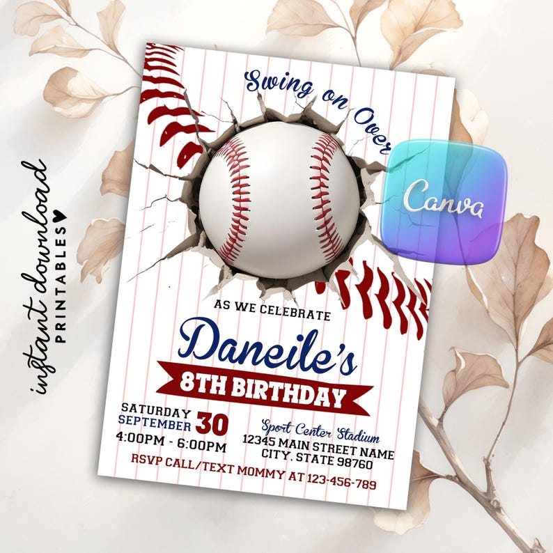 Baseball Invitation, Baseball Birthday Invitation, Baseball Birthday Invite, Baseball Party Invitation, Baseball Birthday Party Invitation image 3