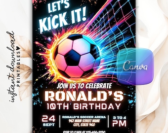 Editable Soccer Birthday Invitation Template, Football Invitation, Soccer Invitation, Boy Birthday Card Party Invite, Editable in Canva
