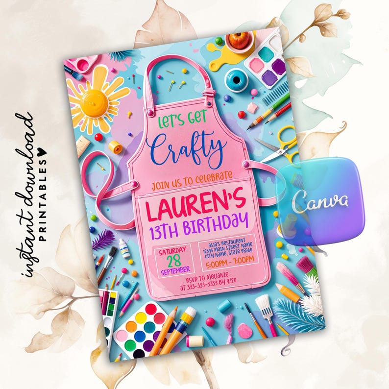Editable Craft Birthday Party Invitation, Crafting Theme Birthday ...