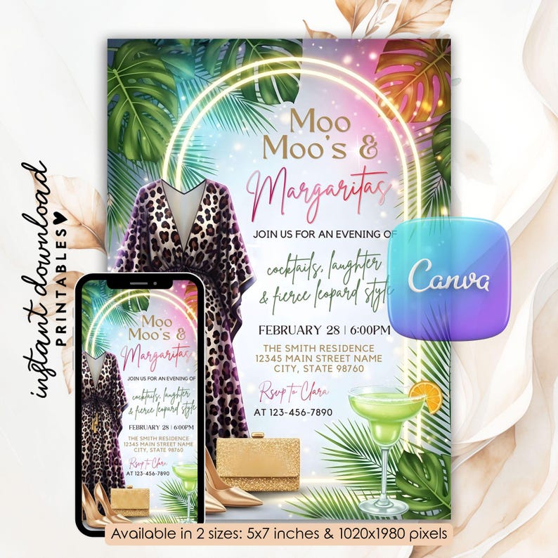 bachelorette invite,
ladies night invite,
brunch invitation,
girls night party,
girls day fun,
girls night ideas,
cheetah print,
margarita party,
glam party invite,
moo moos,
30th birthday invite,
pajama party invite,
margarita invite,
girls night decor,
tropical invite,
40 birthday,
50 birthday,
bachelorette party digital invitation,
leopard print,
invitation template,
digital invite, Moo Moos and Margaritas Invitation, Mumu & Margaritas Party Invitation, Leopard Pajama Girls Night Party Invite