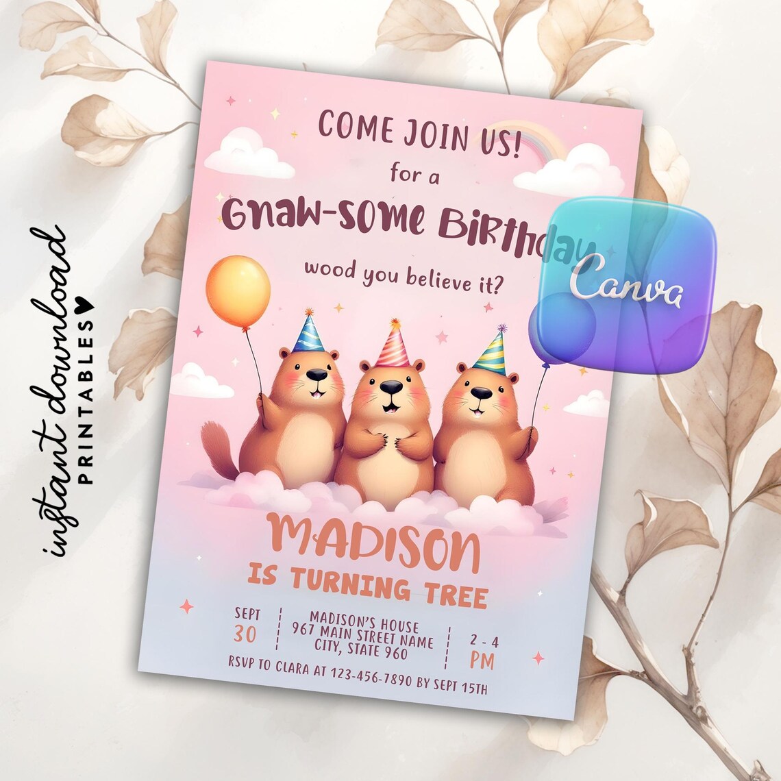Editable Beaver Inspired Invitation, Beaver Birthday Party Invite ...