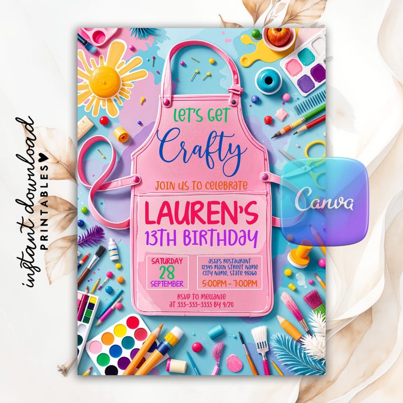 Editable Craft Birthday Party Invitation, Crafting Theme Birthday ...