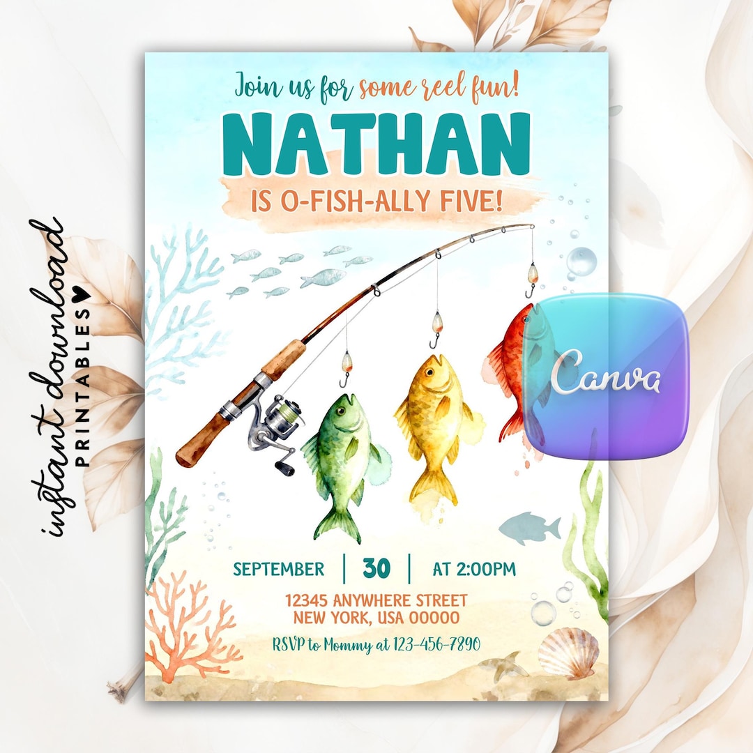 Editable Fishing Birthday Invitation, O-fish-ally Fishing Invite ...
