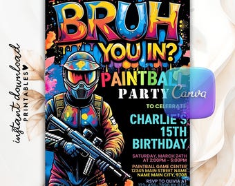Bruh You In Paintball Birthday Invitation, Paintball Invitation, Paintball Party Invite, Paint Platters, Paintballer, Paint Ball, Canva, DIY