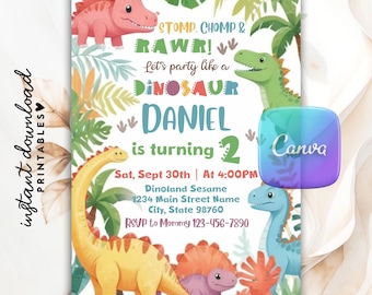 Dinosaurier-Geburtstags-Einladung, Dinosaurier-Geburtstags-Einladung, Dinosaurier-Geburtstags-Party-Thema, Dinosaurier-Geburtstags-Party Einladungsvorlage, Dinosaurier