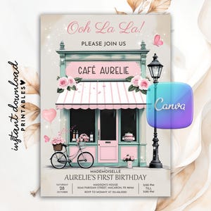 Invitación de cumpleaños de Café París, invitación de París francesa, fiesta de té de Café París Ooh La La Patisserie Mademoiselle, cumpleaños con temática francesa