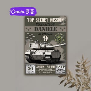Faire-part fête militaire, Faire-part d'anniversaire militaire, Faire-part d'anniversaire soldat, Faire-part d'anniversaire thème militaire, Anniversaire camouflage modifiable