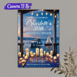 Yacht Party Invitation, Yacht Birthday Dinner Invitation, Boat Yacht Invitation, Boat Party Invite, Yacht Invite, Boat Invitation, Canva