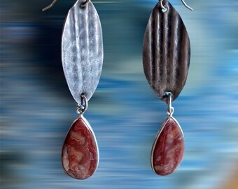 Noreena Jasper teardrop silver earrings. Large terracota smooth jasper teardrops. Rustic silversmith oxidize sterling earrings. Fine jewelry