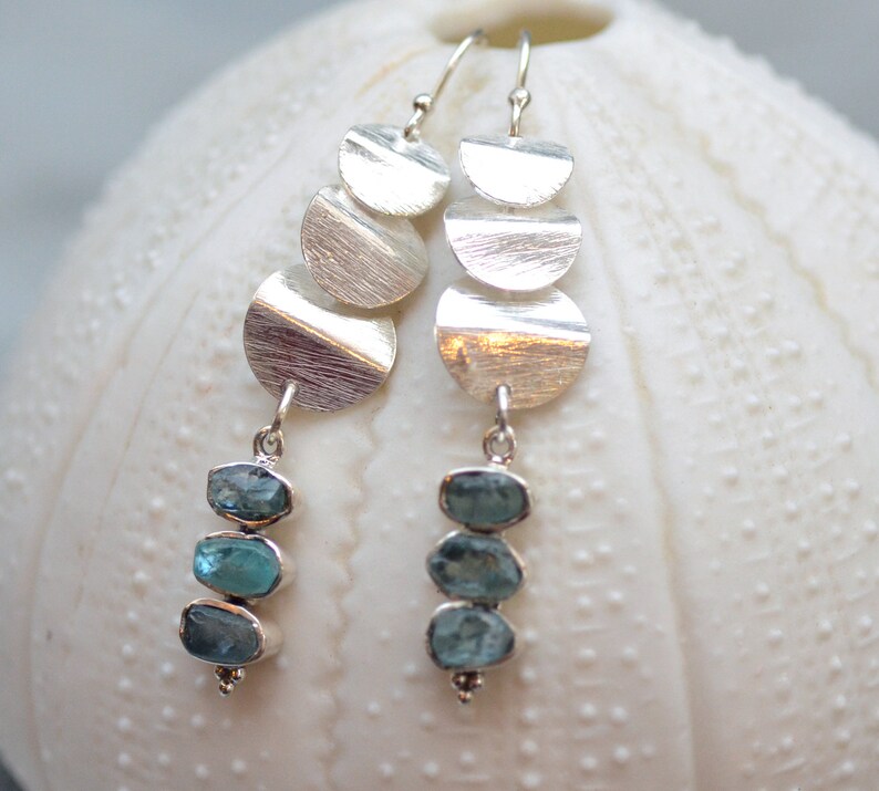 Raw aquamarine silver earrings March birthstone Ocean blue gemstone Earrings AQUAMARINE TRIO Sterling Silver earrings Fine jewelry.