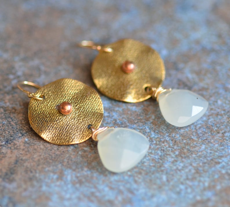 March birthstone LIME LIGHT Handmade jewelry. Teardrop gemstone earrings Brass and 14K gold filled earrings Aquamarine earrings