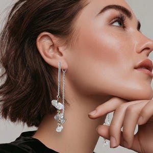 Herkimer Diamant Ear Jacket Ohrringe. Roher klarer Prizm förmiger Edelsteinschmuck.