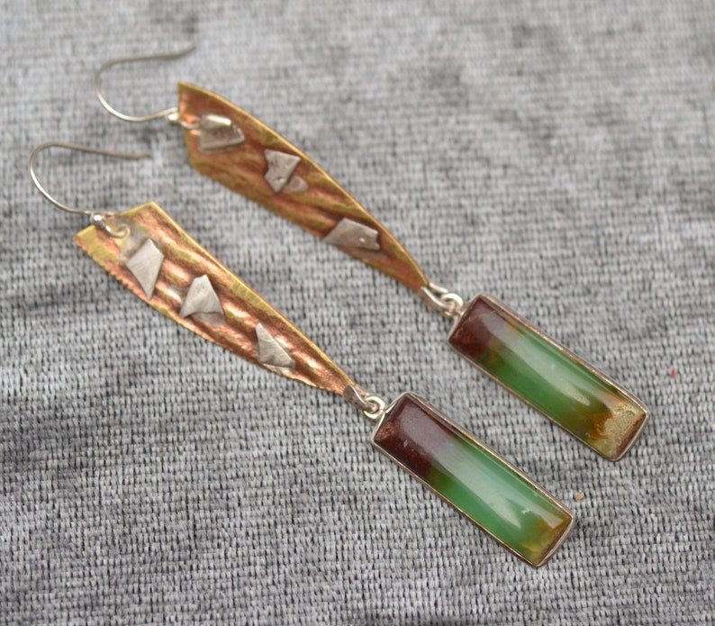 Raw Stone Earrings Mixed Metal Earrings Silversmith Bolder Chrysoprase Earrings Chrysoprase Sterling Silver Earrings CLEARANCE