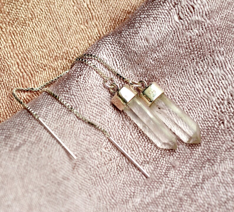 Black Tourmaline Earrings Sterling Silver Threader Prism Gemstone Earrings Tourmaline Threaders Minimalist Ear Threaders.