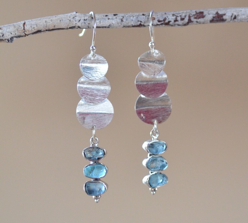 Raw aquamarine silver earrings March birthstone Ocean blue gemstone Earrings AQUAMARINE TRIO Sterling Silver earrings Fine jewelry.