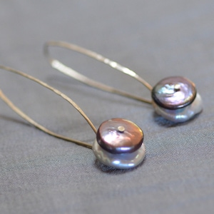 Pearl Open Hoop Sterling Earrings. Black and White Pearl Coin Earrings. Hammered Hoops. Threader Earrings.Fresh Water Pearl Disk Earrings.
