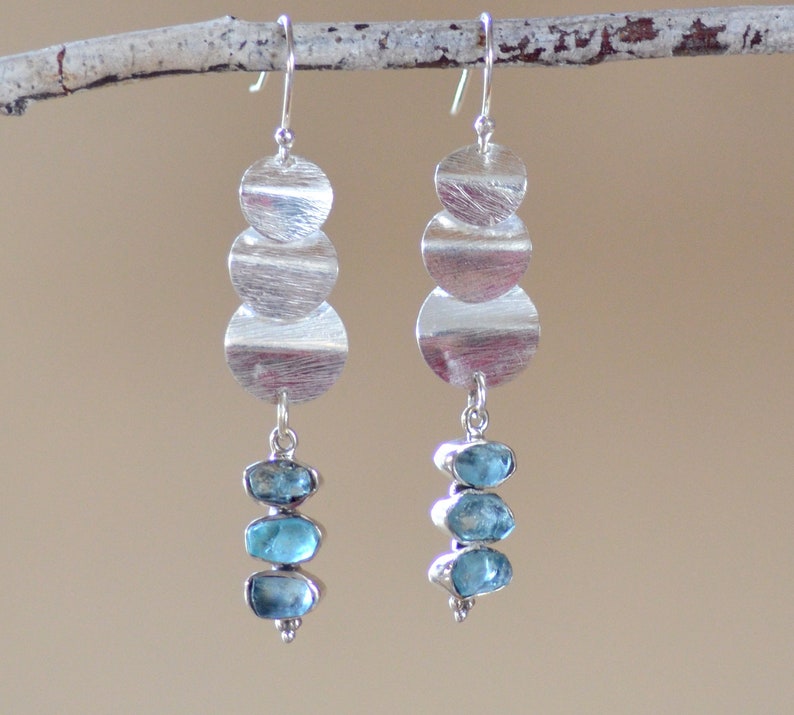 Raw aquamarine silver earrings March birthstone Ocean blue gemstone Earrings AQUAMARINE TRIO Sterling Silver earrings Fine jewelry.