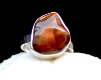 Bolder fire opal silver ring. Raw free form red opal ring. Rough fire opal organic sterling  ring. Fine jewelry. Size: 7.