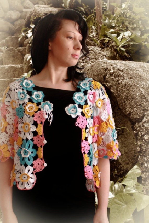 Flower Crochet Cotton Cardigan カーディガン Crochet PATTERN - Cotton Flower Cardigan (sizes From 1-2y up