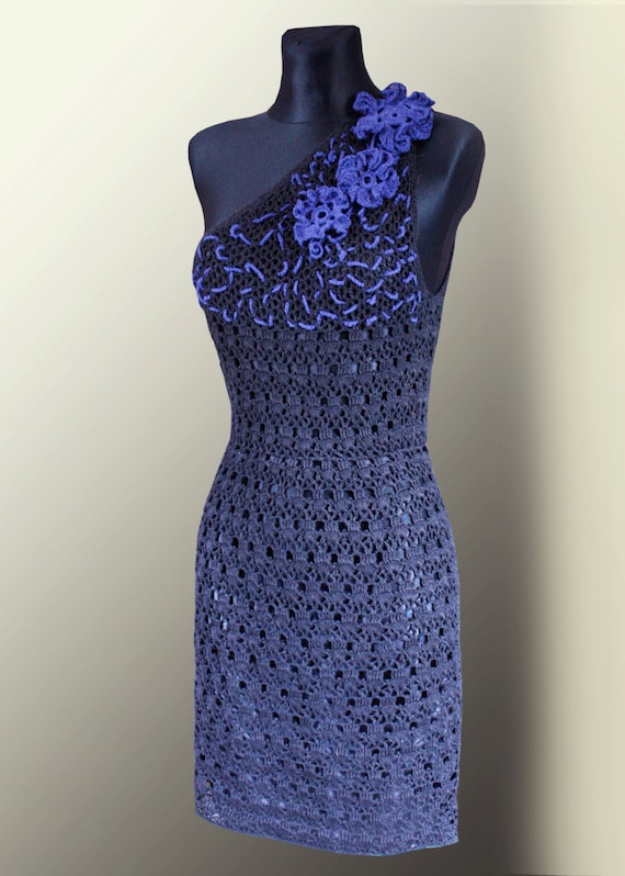 white christmas dresses Crochet One Shoulder Mini Dress In Black– Beyazura.com main image 0