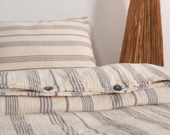 Cotton Muslin Duvet Cover: Farmhouse Boho Bedding, Queen/ King Comforter