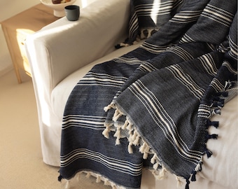 Striped Throw Blanket: Cotton, Handwoven Sofa Cover