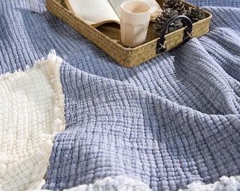 Muslin Comforter, Cotton Handmade Ultra Soft Dual Color 6 Layer Muslin Gauze Throw Blanket,